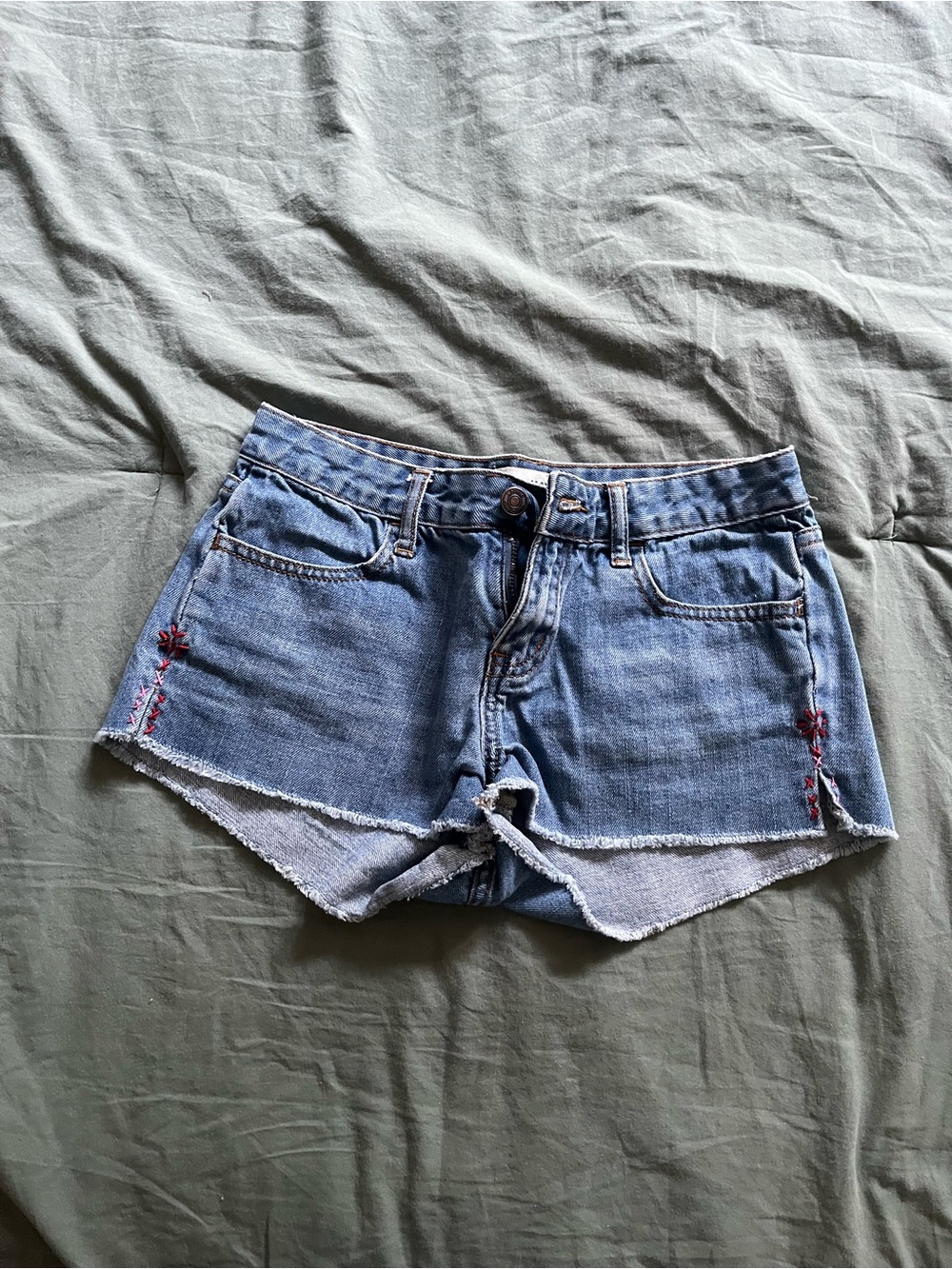 Forever 21 Light Blue Denim Cutoff Shorts with Red Embroidery